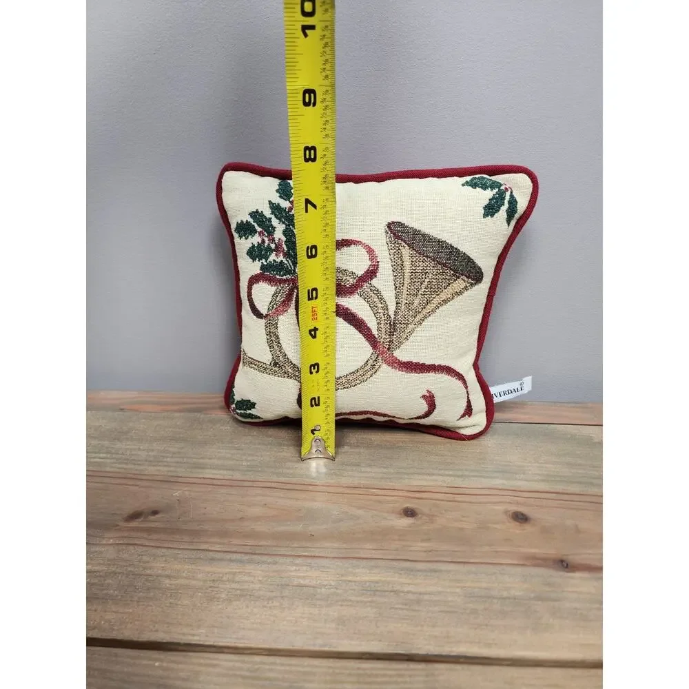 Riverdale Christmas French Horn Ribbon Holly and Berries Tapestry Pillow 8